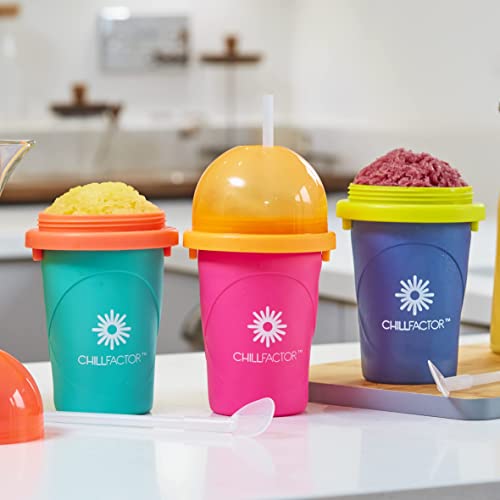 Magic Freez Slushy Maker - Slush Becher mit Strohhalm und Löffel - Slushy Cup für Eis Selber Machen - Tragbarer Slush Machine fur Alle - Eis Mixer (Blau, Pink, Grün) – Bild 4