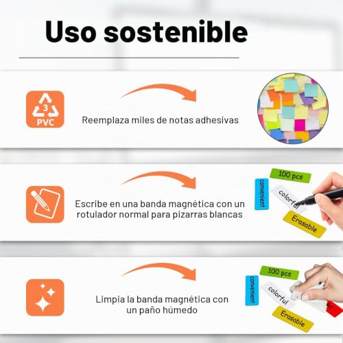 Miniatura 5 de Utomag Imanes Para Pizarra Magnética - 75x25 Mm, 100 Piezas - Etiquetas Magnéticas Escriturables Y Borrables De Colores, Adecuadas Para Tableros Magnéticos, Neveras Y Refrigeradores