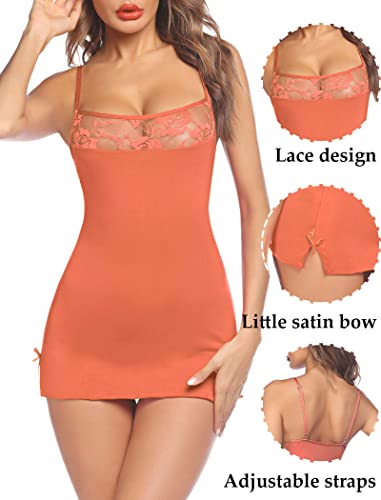 Avidlove Women Lingerie Sexy Sleepwear Lace Chemise Nightgown Babydoll Full Slips Orange #TOP1