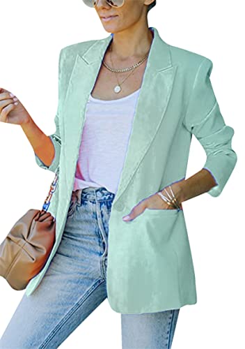 WIWIQS Women's Long Sleeve Lapel Notched Blazer Solid Color Work Office Jacket with Pockets