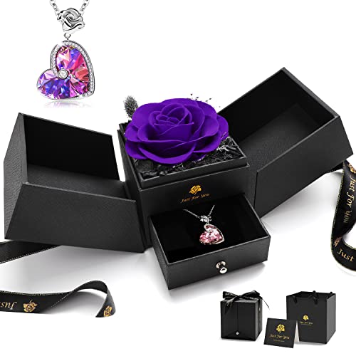 LEITON Handgemachte konservierte Rosen mit Halskette, Schmuck Geschenk Geburtstagsgeschenk für Frauen, Jahrestag Geschenk für ihre Freundin Jahrestag Geburtstag Muttertag Valentinstag Weihnachten Cover