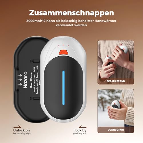 Handwärmer Elektrisch 2er Pack, 6000mAh Ultrathin Wiederaufladbar Handwärmer, Tragbarer Taschenwärmer, Geschenke für Weihnachten, Outdoor Sport, Camping, Wandern – Bild 3