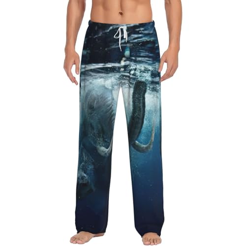 Pantalones de pijama para hombre con estampado de elefante africano, pantalones de pijama de forro polar, pijamas a cuadros con bolsillos, Negro, XXL
