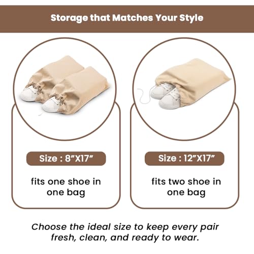 Image of LFH Cotton Rich Shoe Storage Bags with Drawstring, Dustproof Breathable Reusable Organizer, Perfect For Travel, Dorm, Hotel, College, Gym, Easy to Carry, 8 inchx17 inch (Pack of 2) - Natural Thanks Giving