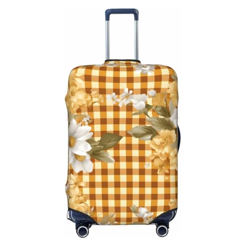 Elastic Luggage Cover Anti Scratch Dirt Covers, Yellow Checkered Daisy Travel Luggage Cover Suitcase Protector Fits 23-26 Inch Luggage
