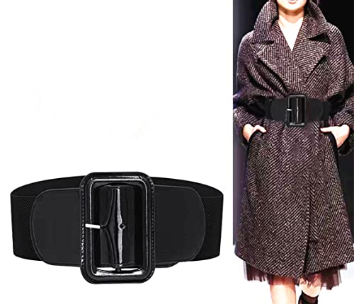 Fashion Wide Elastic Belts For Women Dresses With Patent Leather Square Buckle Stretchy Waistband Plus Size Belt2
