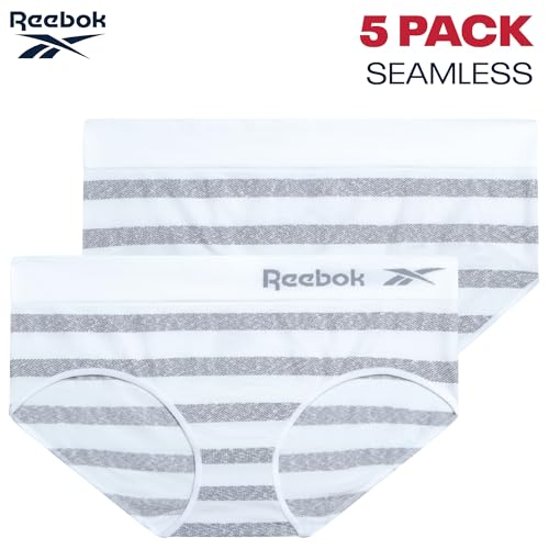Image of Reebok Womens Hipster Panties 5 Pack Soft Stretch Underwear for Women | Moisture wicking hipster briefs with a tagless relaxed waistband Soft stretch fabric with a smooth, barely-there fit all day.