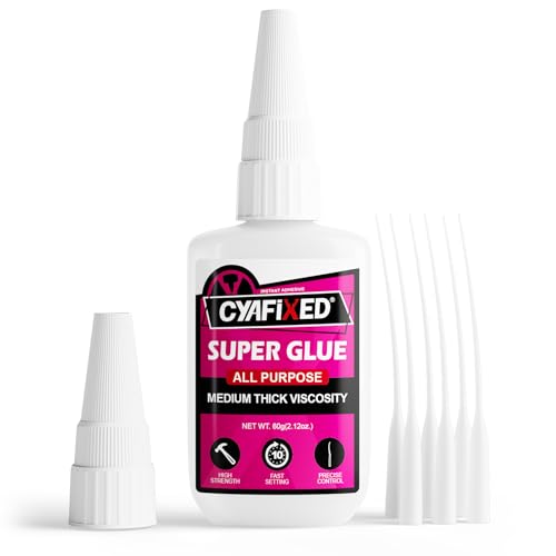Super Glue Liquid for Plastic Ceramic Aquarium, 56.8 Gram (2oz) Medium Thick All Purpose Clear Cyanoacrylate Adhesive, Heavy Duty CA Glue for Wood 3D Print Model Shoe Leather Glass Metal Rubber Craft
