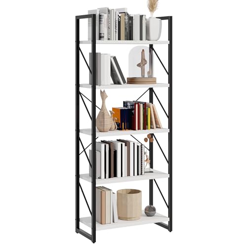 DWVO 5 Tier Bookshelf, White Bookase Storage Organizer, Modern Book Shelf Storage Rack Shelves for Bedroom, Living Room, Home Office, White