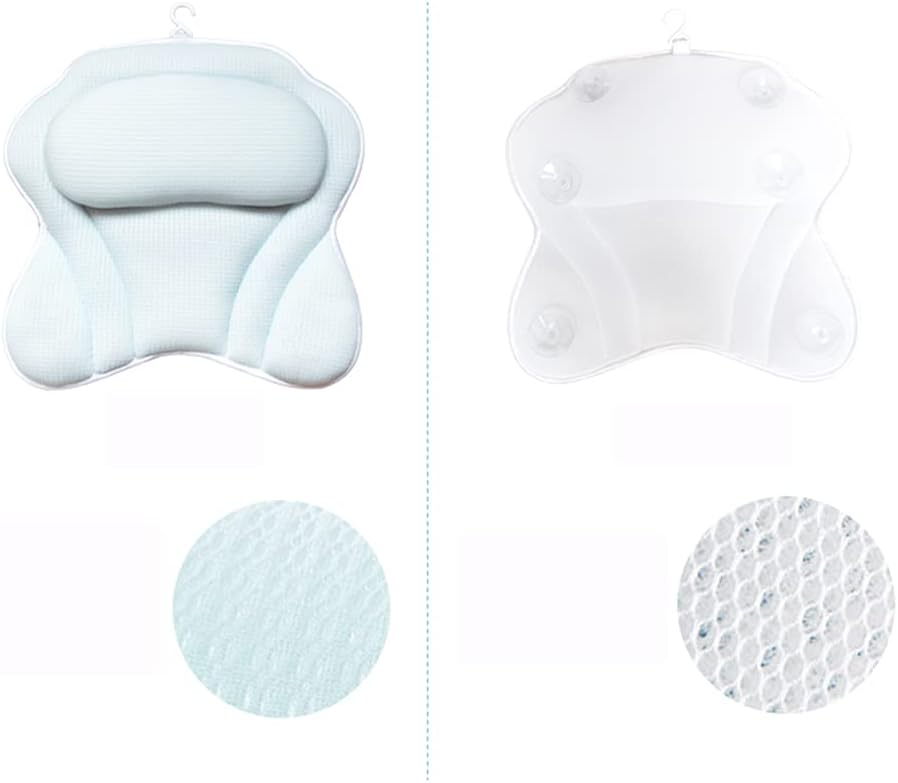 SPA Shower Pillow Bathtub Ergonomics Suitable for Bathtub Neck Head Shoulder Pillow Support Cushion Soft 3D Mesh Strong Grip Suction Cup Blue