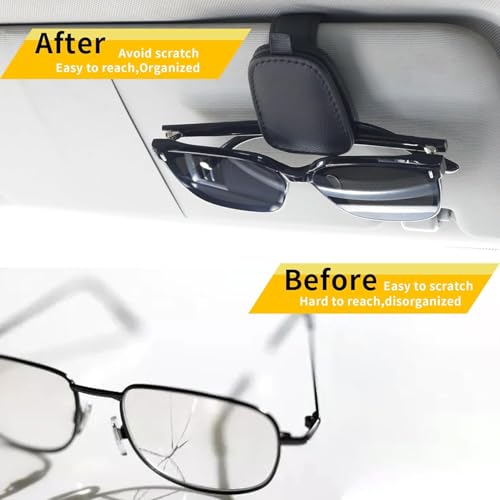 Image of Eliane Car Accessories Universal Sunglasses Goggles Holder for Car Sun Visor, Magnetic Leather Glasses Hanger Clip (Black)