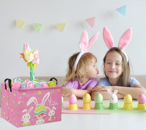 Image of Rectangular Easter Baskets Gift Basket Empty Pink Bunny Kids Storage Bin Baby Boy Basket Kids Toy Storage Bin Organizer Box Easter Room Decor for Home(Pink Easter)