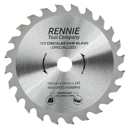 Rennie Tool 165mm x 20mm x 24T TCT Cordless Circular Wood Saw Blade. Fits Bosch Makita Ryobi Dewalt DC390, DWE007, DCS391, DC391N Circular Saws etc, Thin Kerf 165mm Cordless Circular Wood Saw Blade