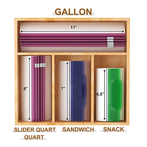 Bamboo Ziplock Bag Storage Organizer For Kitchen Drawer Large And Sturdy Ziplock Bag Organizer For Gallon, Quart, Sandwich, Snack, 8" Quart Bags, Variety Bags #TOP1