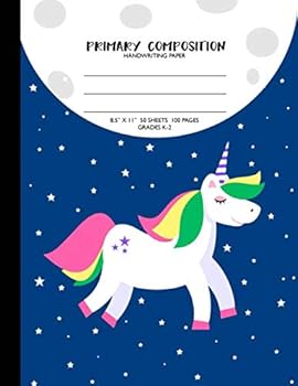 Primary Composition Handwriting Paper : Practice Print Alphabet or Cursive Script Grades K-2: Large 8. 5 X 11 - 100 Pages (Pink Unicorn Notebook for Girls)