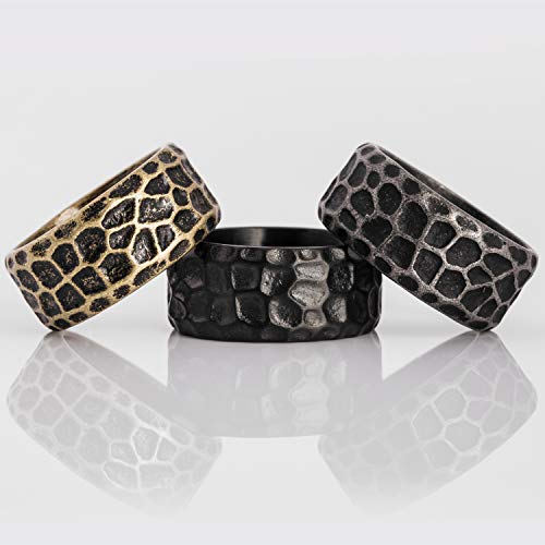 Akitsune Terra Ring | Fels Granit Gehämmert Ring Herren Edelstahl Designer Messing- US 11