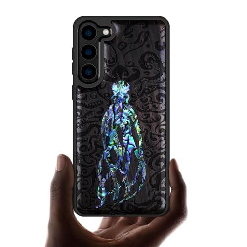 Coque Galaxy S23 Plus en bois sombre gravé avec incrustation de coquille unique