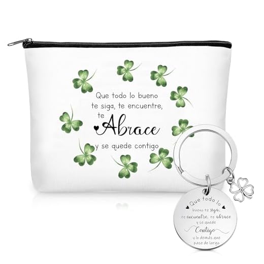 Weewooday Set de 2 Regalos para Colegas Bolsa de Cosméticos de Amistad Llavero de Acero Inoxidable con Colgante de Trébol Bolsa de Maquillaje de Lienzo Regalo para Amigos Compañera de Trabajo
