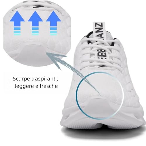 TIANZEBEN Herren Schuhe Turnschuhe Sportschuhe Laufschuhe Running Tennis Walkingschuhe Fitnessstudio Sneaker Freizeit Fashion Leichtgewichts Atmungsaktiv Weiß 43