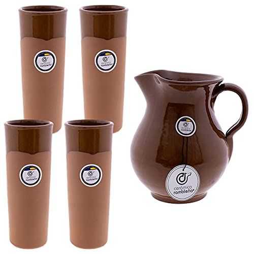 CERÁMICA RAMBLEÑA | Juego Jarra Cerveza | Juego Vasos de Cerveza 4 Unidades | Juego Jarra y Tubos | Jarra 1.5 litros | 4 Tubos 300 ml
