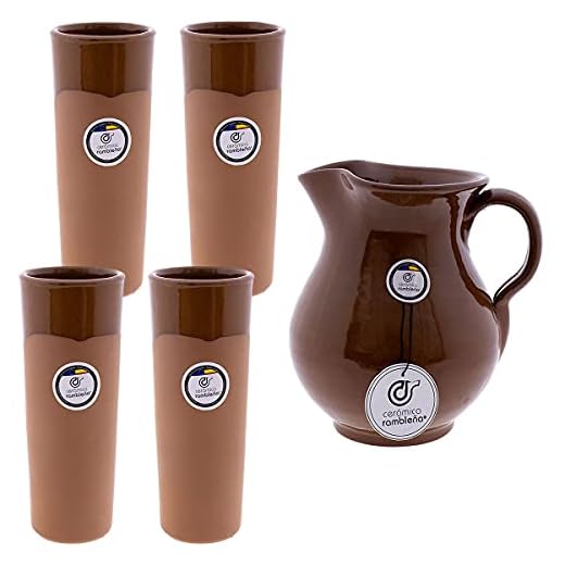 CERÁMICA RAMBLEÑA | Juego Jarra Cerveza | Juego Vasos de Cerveza 4 Unidades | Juego Jarra y Tubos | Jarra 1.5 litros | 4 Tubos 300 ml