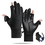 【自転車選手が愛用】防寒手袋 メンズ 秋冬 サイクリンググローブ 【裏起毛・2指出し・スマホ対応】防寒グローブ 滑り止め 撥水 紛失防止 スポーツ 自転車 バイク ランニング 登山 釣り 細かい作業 通勤 通学 3サイズ 男女兼用 (ブラック, L)