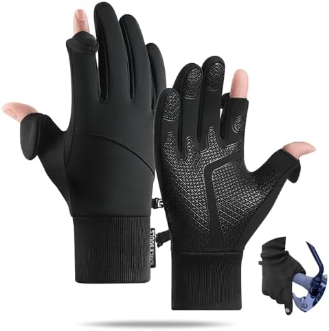 （02:30時点） 【自転車選手が愛用】防寒手袋 メンズ 秋冬 サイクリンググローブ 【裏起毛・2指出し・スマホ対応】防寒グローブ 滑り止め 撥水 紛失防止 スポーツ 自転車 バイク ランニング 登山 釣り 細かい作業 通勤 通学 3サイズ 男女兼用 (ブラック, L)