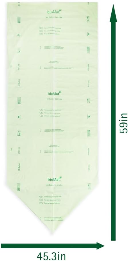 bioMat Compostable 240 Litre Wheelie Bin Liners, 10 Refuse Sacks, EN 13432 Certified Compostable Food Waste Bags, for Organic Waste, Household Waste