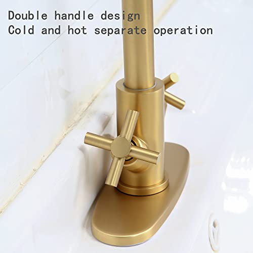 Ntipox Brushed Gold Bathroom Faucet,Bar Sink Faucet Double Handle Bathroom 1 Or 3 Hole Lavatory Faucet Bathroom Vanity Sink Faucets, Small Rv Campers Faucet… #TOP2