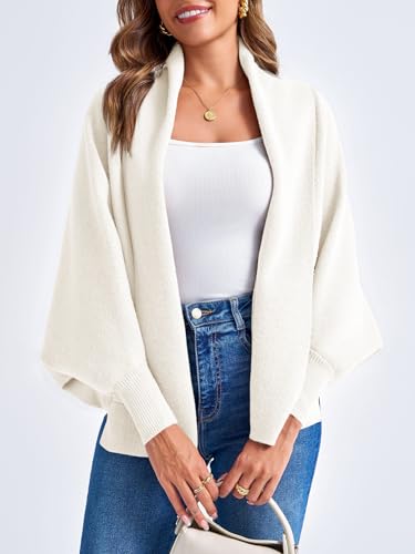Image of Saodimallsu Womens Open Front Cardigan Batwing Long Sleeve Shawl Chunky Knit Loose Fall Poncho Sweater Coats