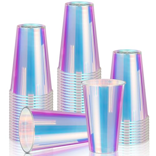 Jingmore 50 Pcs Bright Surface Iridescent Plastic Cups 16oz Disposable Bachelorette Party Cups Drinking Party Decorations Birthday Supplies Camping Indoor Outdoor Events Beverage