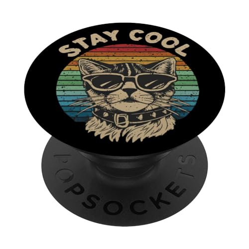 Stay Cool Funny Cats Gifts for Men and Women Tee Shirt PopSockets PopGrip Intercambiable
