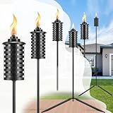 FAN-Torches 6 Pack Garden Torch with Tripod Footprint, 55 Inch Outdoor Metal Torch Garden Décor, Upgraded Home Citronella Torches, Metal Light Torches for Any Yard, Pathway, Backyard