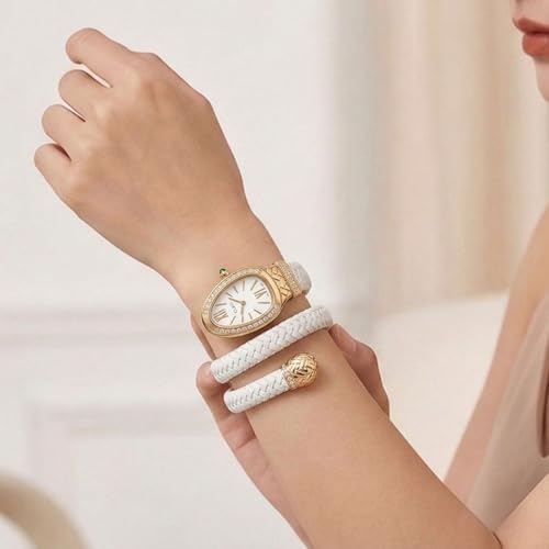 Image of Serpentine Snake Watch for Woman with Spiral Bracelet, Green Dial Watch for Woman with Quartz, Stylish Analog Waterproof Serpenti Watches Women