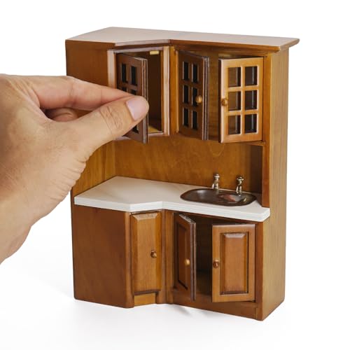 Odoria Dollhouse Kitchen Cabinet Miniature: 1/12 Scale Storage Pantry with Sink Modern Restaurant -