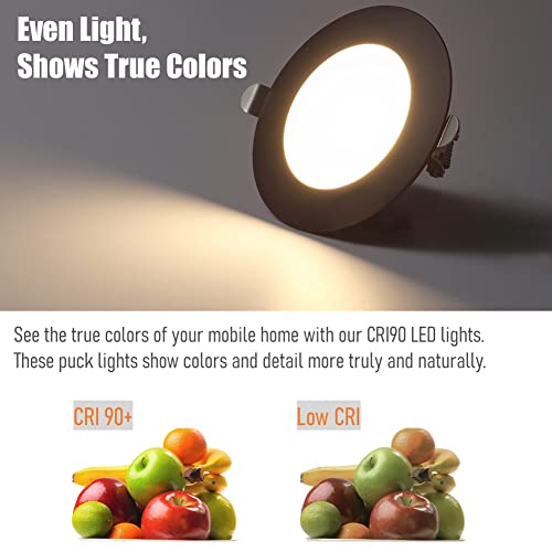 Rv Boat Recessed Ceiling Light, 12V Led Puck Light With Press Dimmer Switch, 12 Volt Dimmable Overhead Downlight For Camper Van Trailer Truck Interior Lighting, Flush Mount (Black/Warm White) #TOP5