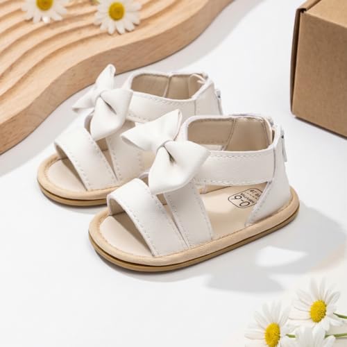 Image of Meckior Baby Toddler Infant Girls PU Leather Soft Open Toe Summer Sandals Flower Princess Flat Shoes