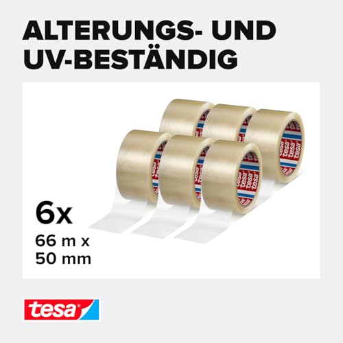 tesa tesapack 4280 PP Paketband im 6er Pack - Universal Klebeband zum Verpacken von Paketen und Kartons - transparent - 6 Rollen je 66 m x 50 mm