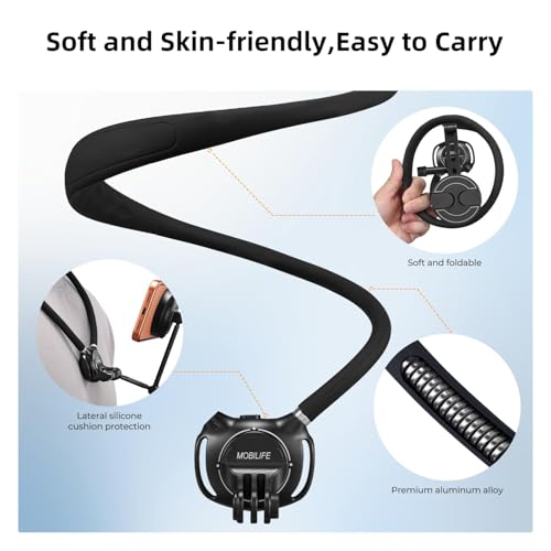 Image of MOBILIFE Magnetic Neck Phone Holder Flexible Hands-Free POV Neck Mount with Chest Strap 360Rotatable Adjustable Silicone Gooseneck Stand for Cellphone Action Camera Vlogging /Sports /Cooking /Recording