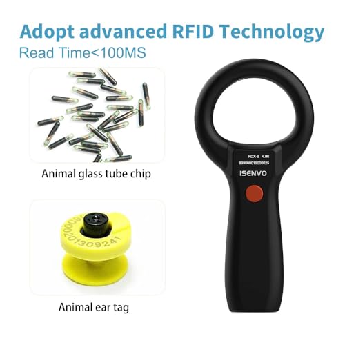 ISENVO Scanner de microchip, leitor de microchip de animais de estimação, coelho, cão, gatos, recarr