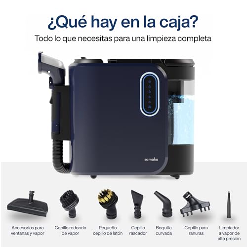 Miniatura 6 de Samako Powerclean Pro 2000w - Limpiador De Alfombras Y Vapor, Filtro Hepa, Grandes Tanques De Agua, 8 Accesorios, Limpiador De Tapicería Y Sofá, Color Azul