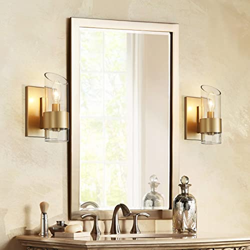 Image of WUZUPS Set of 2 1-Light Bathroom Wall Light Fixture Over Mirror Class Shade Morden Vanity Scones for Bathroom Bedroom Living Room, E12 Base, Gold
