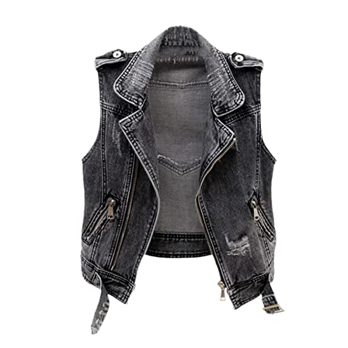 Chaleco de mezclilla gris para mujer chaqueta corta sin mangas de primavera y otoño talla grande