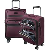 KROSER Softside Expandable Carry On Luggage with Front Business Pockets，20 Inch Suitcases with Spinner Wheels & Built-in TSA Lock, Durable Suitcase Rolling Luggage with USB Port, Burgundy
