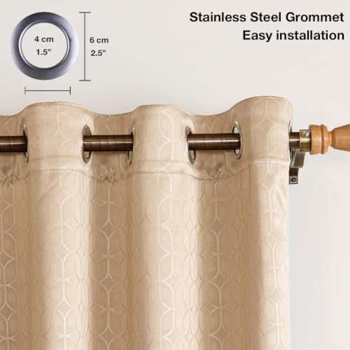 Image of HOMEMONDE 100% True Blackout Curtains 10 Feet Long Door - Pack of 2 Curtains| Embossed Design | Light Block Thermal Insulated & Noise Reducing Room Darkening Curtains (Beige, 120Inch)