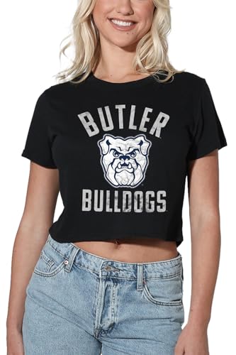 Butler University Official Bulldogs Logo Women's Crop Top T-Shirt, Black, Large