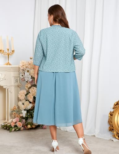 Image of ZOMVA Plus Size Sparkly Mother of The Bride Dresses with Jacket 2 Piece Chiffon A-Line Dress Wedding Guest Formal