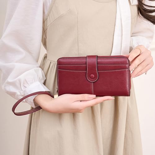 Women Wallet RFID Blocking Card Holder Wristlet Phone Purse Leather Zip Clutch Large Capacity4