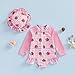 Infant Baby Girl Swimsuit Strawberry Plaid Zipper Swimwear Long Sleeve Rash Guard Bathing Suit with Hat 2 Piece (Pink, 3-6 Months)
