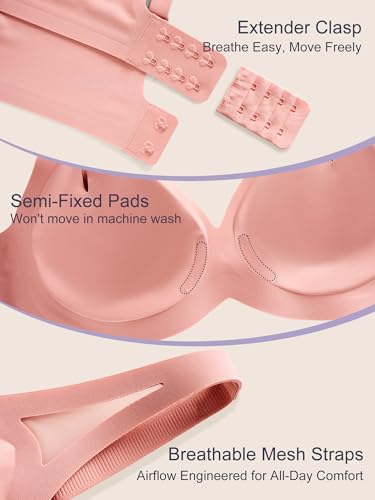 Wireless Jelly Bras for Women - Deep V No Underwire Bralette with Support - Seamless Comfortable Lightly Padded T-Shirt Bra